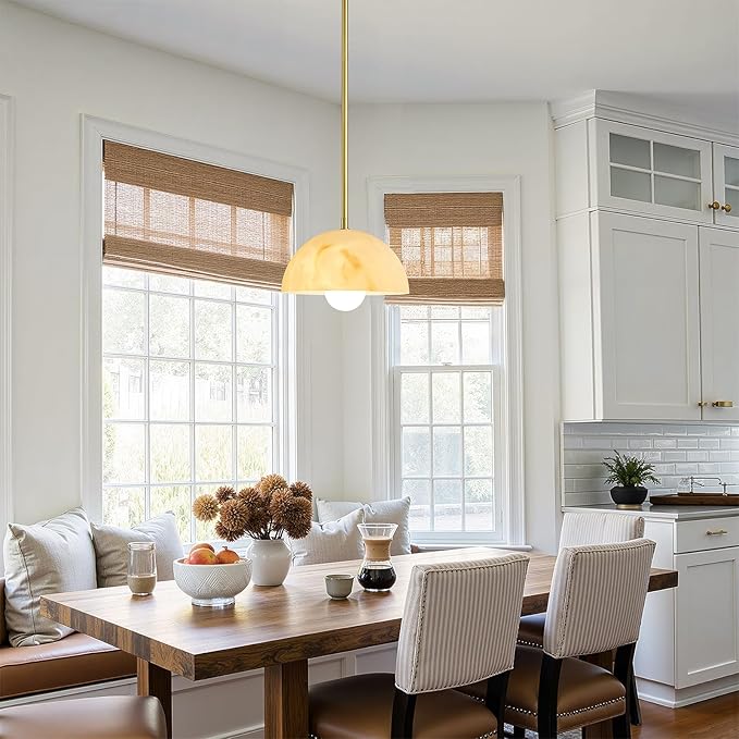 Modern Pendant Light Fixtures: 10 Inch Resin Shade Mid Century Chandelier - Adjustable Gold Pendant Lighting for Kitchen Island Living Room Hallway