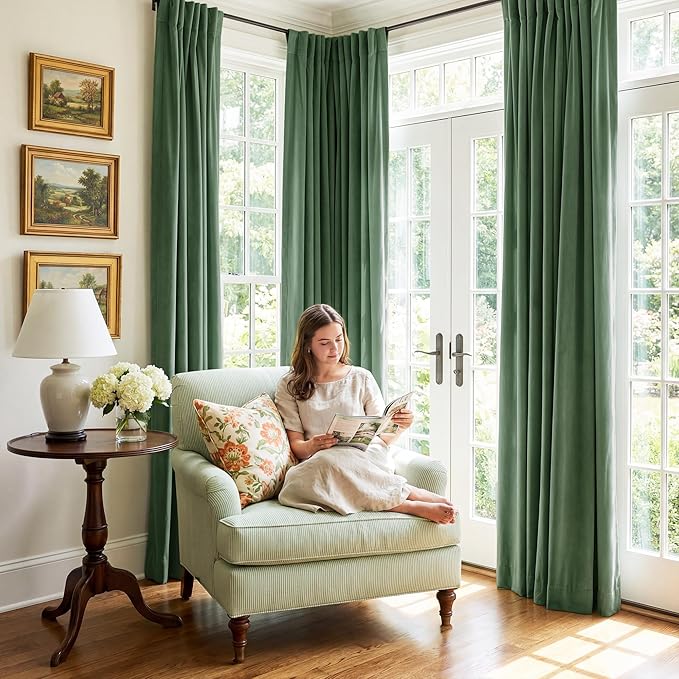 StangH Emerald Green Velvet Curtains - Room Darkening Thermal Insulated Velvet Drapes for Bedroom, Living Room, Home Theater - Super Soft Window Treatment with Pleat Tape, 52 x 84 Inch, 2 Panels