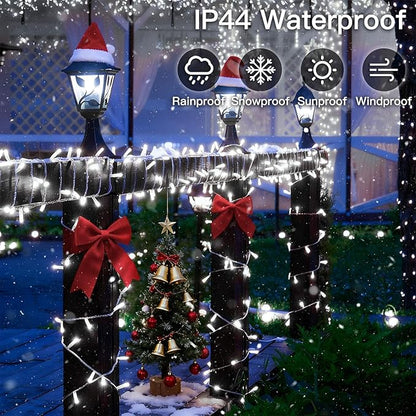 suddus 66ft 200 LED White String Lights with Timer, 12 Modes Christmas Fairy Lights Plug in, Connectable Indoor/Outdoor White Twinkle Lights for Xmas Tree, Bedroom, Garden, Wedding, Party Decorations