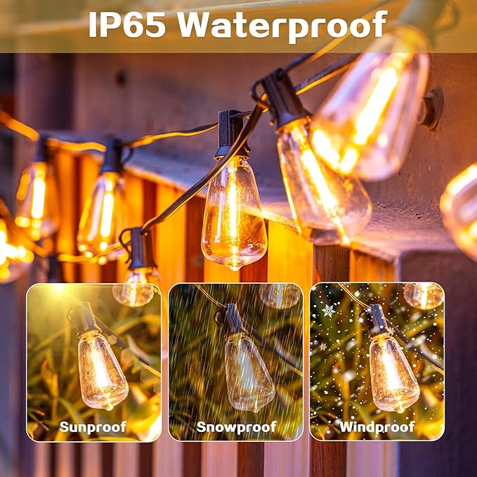 50 FT Outdoor Patio Lights String, 17+2 Shatterproof LED Bulbs Waterproof Hanging Lights Plug in, Fence Balcony Camping Backyard Garden Porch Bistro Cafe Decor with 2700K Warm White