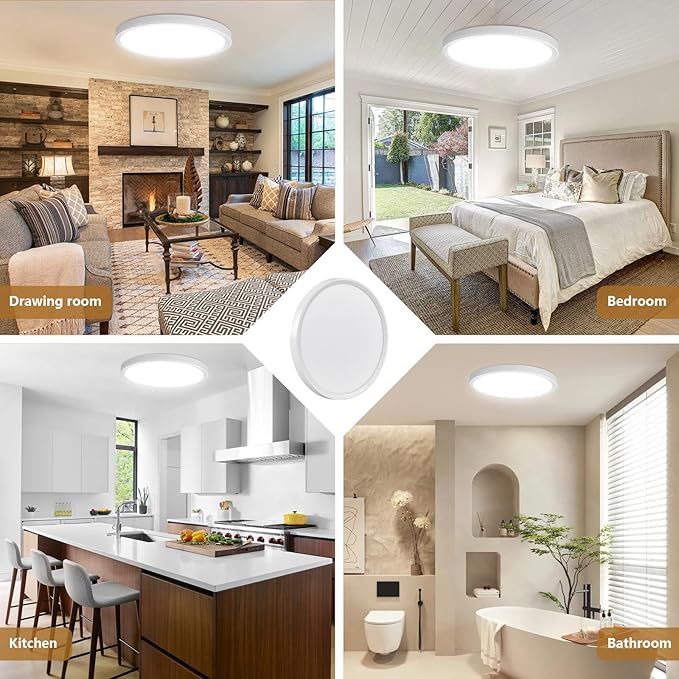 12PK 12 Inch LED Flush Mount Ceiling Light, 24W, 2520LM, 3000K/4000K/6000K CCT Selectable, 0.9inch Super Slim LED Ceiling Fixture, Low Profile Round Flat Panel Light for Bedroom,Kitchen,Hallway(White)