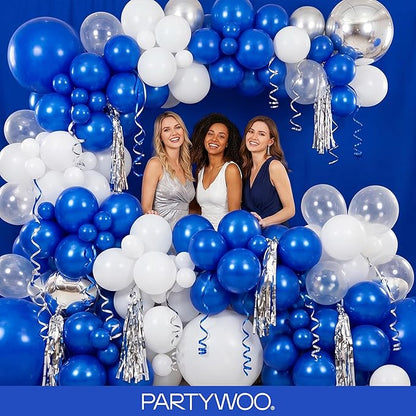PartyWoo Royal Blue Balloons 145pcs Different Sizes Pack of 18 12 10 5 Inch Dark Blue Balloon Arch Kit for Baby Shower Gender Reveal Graduation Under The Sea Birthday Party Decorations Blue-Y59