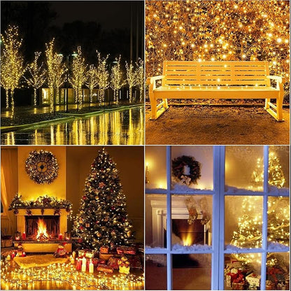 LAMPHOME 99ft Christmas Decorative Mini Lights, 300 LED Transparent Wire Fairy Starry String Light Plug in, 16Lighting Modes for Indoor Outdoor Xmas Tree Wedding Party Decoration (Yellow)