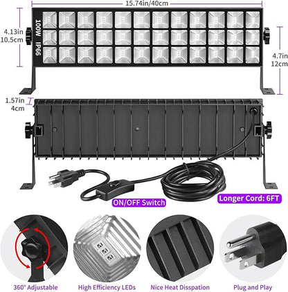 THECHAM 2 Pack 100W LED Black Lights Bar, Black Light for Glow Party, 385-400nm Blacklight Flood Light for Blacklight Party, Bedroom, Halloween, Fluorescent Poster, Body Paint