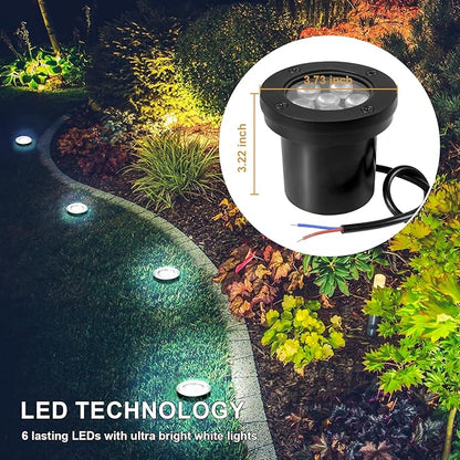 Low Voltage Landscape Well Lights, Outdoor LED Ground Lights for Garden, Lawn Pathway Backyard, Patio Walkway Decor 8Pack Black (Cool White(6000K))