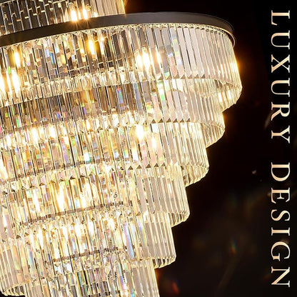 43.3" Large Crystal Chandeliers 28 Lights Black Modern Chandelier for Foyer Staircase High Ceiling 8 Tiers Round K9 Ceiling Pendant Lighting Fixture Luxury for Lobby Living Room