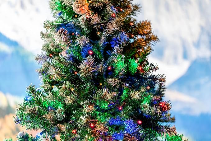 Novelty Lights 25ft 50 LED Multicolor Christmas Lights Outdoor/Indoor, 6" Spacing, Green Wire String Lights for Festive Xmas Lighting, IP55, UL Listed, Dimmable, Connectable