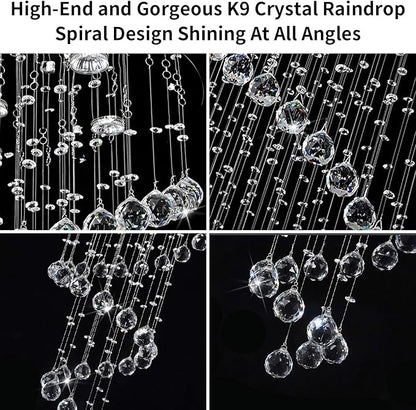 Modern Contemporary Swirl Chandelier Lighting for Foyer Dining Room Kitchen Chandelier Fixture Ceiling Light Rain Drop with All Crystal Balls D20'' X H61'' of CRYSTOP