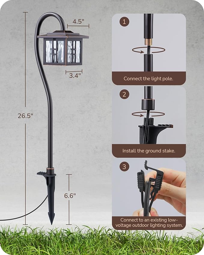 EDISHINE Low Voltage Landscape Lighting, 3W 185LM Oil-Rubbed Bronze Outdoor Landscape Path Lights, Low Voltage Pathway Lights for Garden Driveway, Die-Cast Aluminum, 50,000H, 12-Pack