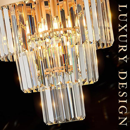 CATINER Gold Crystal Chandeliers 16" Modern 6-Light Small Pendant Light Luxury 3 Tiers K9 Crystal Ceiling Pendant Round Light Fixture for Dining Room Entryway Kitchen Bedroom Closet