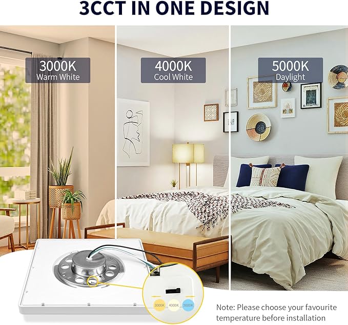 mw 7 Inch Square LED Flush Mount Ceiling Light, Slim LED Ceiling Lights, Dimmable 12W, 3000K/4000K/5000K, Low Profile White Fixtures for Bedroom, Kitchen, Bathroom, ETL Listed, Each Side is 6.38"