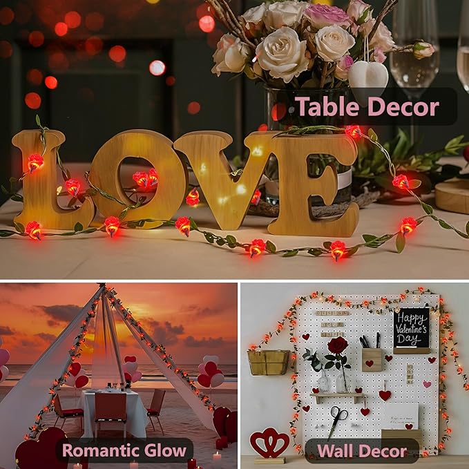 suddus 40 LED Fairy Lights Battery Powered,12.5ft Red Rose Flower String Lights with Remote,Valentine Lights for Wedding,Party,Bedroom,Porch,Table,Stairs,Dorm Decor