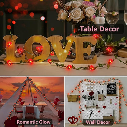 suddus 40 LED Fairy Lights Battery Powered,12.5ft Red Rose Flower String Lights with Remote,Valentine Lights for Wedding,Party,Bedroom,Porch,Table,Stairs,Dorm Decor