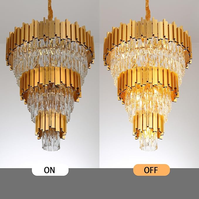 Modern Tier Crystal Chandelier for High Ceiling Luxury 8-Tier Round Chandeliers 11-Light Large Gold Crystal Chandelier for Entryway Adjustable Height D24in