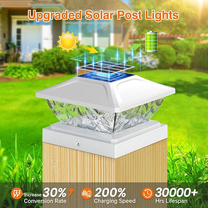 Solar Post Cap Lights Outdoor 6 Pack, 2 Mode Bright Fence Post Solar Lights Outdoor Waterproof, Deck Fence Post Cap Light Solar Powered for 4x4 4.5x4.5 5x5 Posts in Garden Decor