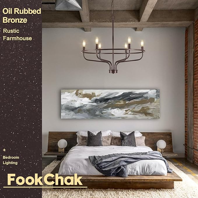 6-Light Farmhouse Oil Rubbed Bronze Chandelier Dining Room Light Fixture Metal Candle Chandeliers for Bedroom Hanging Lighting for Kitchen Living Room Entryway Foyer, 28.54in