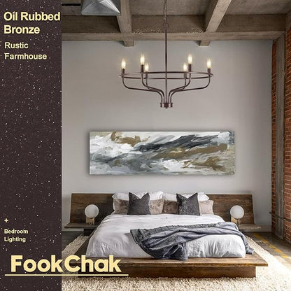 6-Light Farmhouse Oil Rubbed Bronze Chandelier Dining Room Light Fixture Metal Candle Chandeliers for Bedroom Hanging Lighting for Kitchen Living Room Entryway Foyer, 28.54in