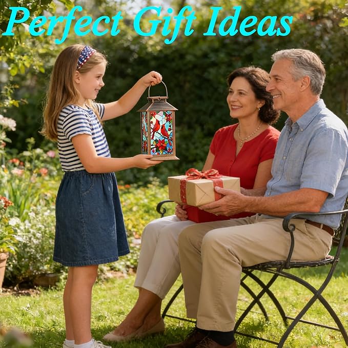 Solar Lanterns Outdoor Waterproof,Garden Decor Metal Hanging Decorative Solar Lights,Mothers Day Gifts,Birthday Gifts for Women Mom Grandma,Gardening Gifts for Yard,Patio, Lawn,Tabletop(Cardinal)
