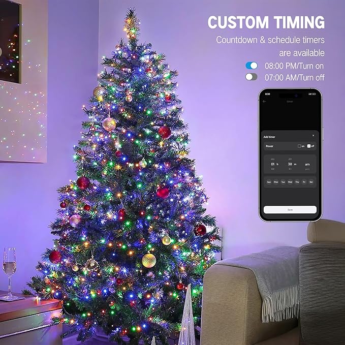 ODEETRONIC Smart Christmas Tree Lights, 98 ft 300 LED Color Changing Christmas Lights, Warm White & Multicolor Mini String Light, Music Xmas Fairy Light for Indoor Outdoor Decor, APP/Voice Control