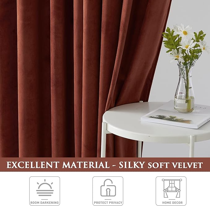 StangH Rust Red Curtains 90 inches for Bedroom, Back Tab Home Theater Drapes Christmas Holiday Decoration for Party Living Room Patio Porch, W52 x L90 inches, 1 Panel