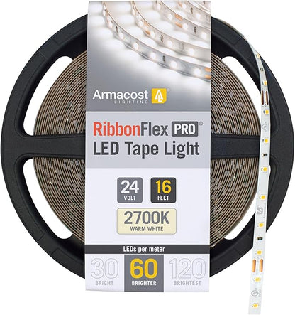 Armacost Lighting RibbonFlex Pro 24V White LED Strip Lights 60 LED/m, 2700K, 16.4 ft 135230