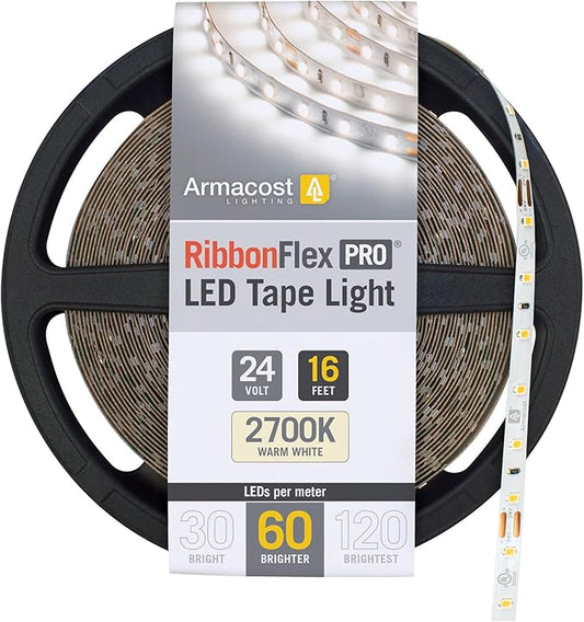 Armacost Lighting RibbonFlex Pro 24V White LED Strip Lights 60 LED/m, 2700K, 16.4 ft 135230