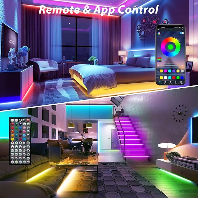 Ledagic Led Lights for Bedroom 150ft Color Changing RGB Led Strip Lights Music Sync, DIY Led Light Strip with Remote and App Control, Dimmable Led Lights for Room Party Home Decor Cool Things (2*75ft)