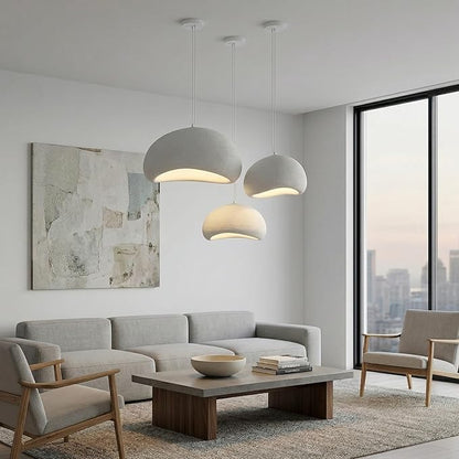 JAYMP 30cm Mini Size Wabi Sabi Pendant Light for Dining Room Kitchen Entryway Modern Hanging Lamp E26 Base Japanese Style Bird Nest Shape Lighting Fixture (Matte White,B Shape, 11.8“ Small Size)