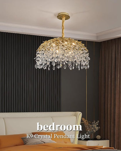 Modern Crystal Chandelier for Dining Room, 31.5" 10-Light Gold Tree Branch Chandeliers, Luxury K9 Crystal Rectangular Chandeliers for Kitchen Island Living Room