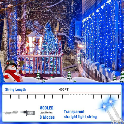 400FT Extra Long Blue String Lights, LED Waterproof Seasonal Fairy Lights with Remote & Timer, Dimmable Outdoor Indoor Decorative Lights for Roof, Garden, Wedding, Party, Holiday