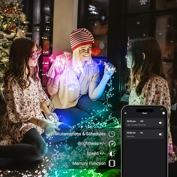 Brizled Smart Cluster Christmas Lights, 19.68FT 200 LED WiFi Cluster Fairy Lights, App Controlled RGB Color Changing Christmas Lights Works with Alexa Google Home for Holiday Xmas Party Indoor Outdoor