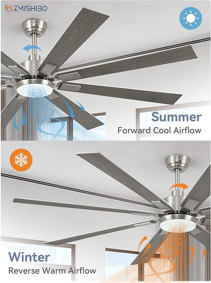 ZMISHIBO 72 inch Brushed Nickel Modern Ceiling Fans with Lights and Remote, Indoor/Outdoor Ceiling Fan for Living Room Patio, 6 Speed Reversible Quiet DC Motor, 3 CCT, Dual Finish Blades
