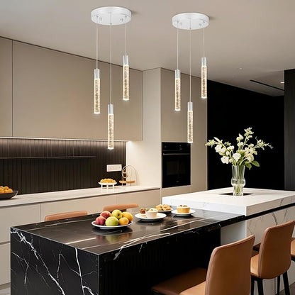 3 Light Pendant Lights Kitchen Island,Modern LED Bubble Crystal Pendants with Dimmable 3000K-6000K Ceiling Hanging Light Fixture for Dining Room Bedroom,Chrome Finish,Adjustable Height 59"