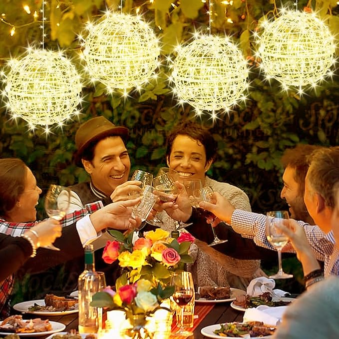 Baung Christmas String Lights Outdoors,4 Pack 15.74" Sphere Lights,Ball Tree Garden Globe Lights for Home, Party, Christmas, Porch Patio,Wedding, Garden,Tree Decoration with Plug
