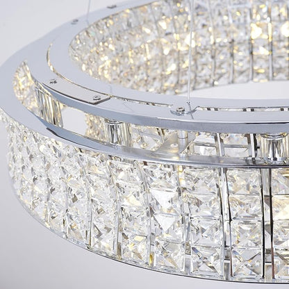 Modern Crystal Chandelier Round 12-Light Contemporary Hanging Ceiling Light Fixture Chrome Finish with Clear Rectangular Crystals Dining Room Living Room Bedroom Entryway Lighting Easy Install 24''