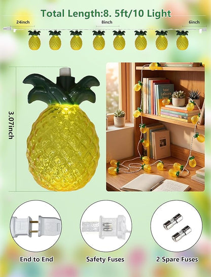 GOOTHY Pineapple String Lights, 8.5Ft Tropical Beach Themed Party Decorations Patio String Lights with 10 Pineapple Lights for Outdoor Home Summer Party Camping Bars Hawaiian Theme Wedding Decor