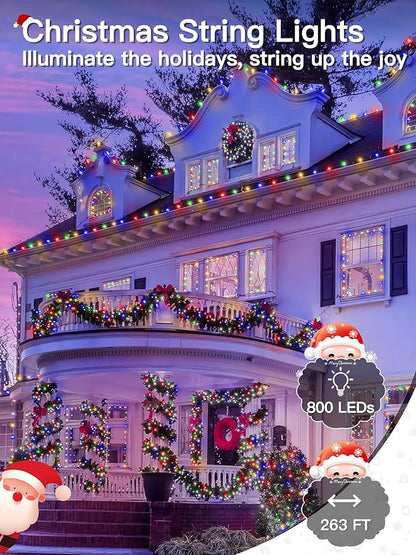 Guhope Christmas Lights 263FT 800 LED, Christmas Tree Light with 8 Lighting Modes, Outdoor Waterproof String Lights with Remote and Timer, Xmas Light for Holiday Decor (Multicolor)