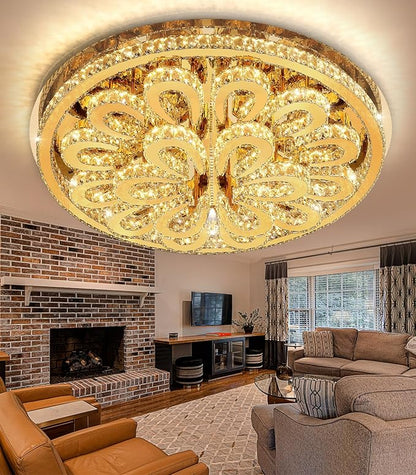 40'' Modern Chandeliers for Living Room Crystal Large Chandelier Ceiling Light Fixture LED Dimmable with Remote Pendant Lighting Flush Mount Lighting for Dining Room Bedroom Gold
