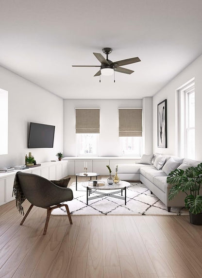 Hunter Ceiling Fan with LED Light - Black Ceiling Fan with Pull Chain, For Bedroom or Living Room, Standard Mount, No Remote, 5 Blades, Includes Bulbs - Anisten (Noble Bronze, 44 inch)