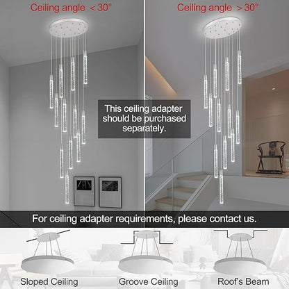 12-Lights Bubble Chandelier for Entryway High Ceiling-137 Height Adjustable Crystal Chandelier,3 Color Temperature Dimmable LED Pendant Light Fixture for Foyer Living Room Staircase,Chrome