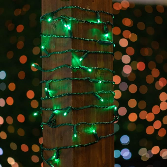 Novelty Lights 50ft 100 LED Green Christmas Lights Outdoor/Indoor, 6" Spacing, Green Wire String Lights for Festive Xmas Lighting, IP55, UL Listed, Dimmable, Connectable