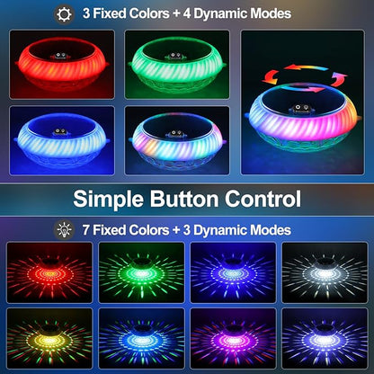 Askyli Floating Pool Lights, IP68 Waterproof Solar Pool Lights That Float, Up and Down Color Changing Solar Floating Pool Light with 7 Dynamic Lighting Effects, Floating Light for Pools,Party(1)