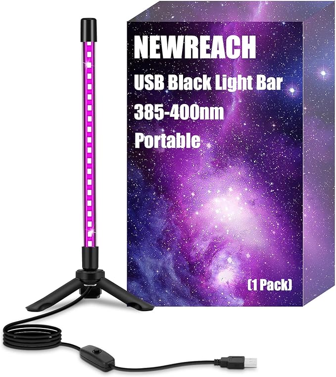 1 Pack USB Black Light Bar, Portable LED Blacklight with Stand, Switch, 5ft Cord for Neon Glow Party Fluorescent Poster Body Paint Desk Lighting Halloween Decor