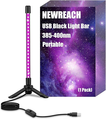 1 Pack USB Black Light Bar, Portable LED Blacklight with Stand, Switch, 5ft Cord for Neon Glow Party Fluorescent Poster Body Paint Desk Lighting Halloween Decor