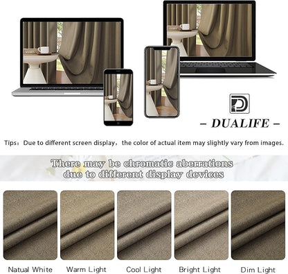 DUALIFE Faux Linen Full Blackout Curtains Vertical Drapes for Patio Sliding Glass Door,Back Tab Pinch Pleated Window Treatment Curtains,W84 x L96,2 Panels Set,Chocolate Brown
