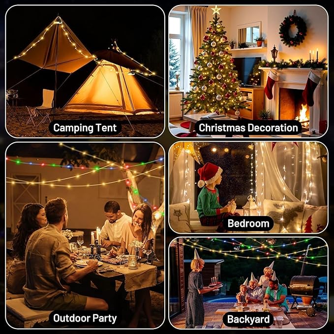 4-Pack Camping String Lights, 16.4FT Rechargeable Waterproof Hanging Lamp Portable LED Light for Outdoor Camping Awning Tent Garden Party Yard Festival Decor (5 Lighting Modes)