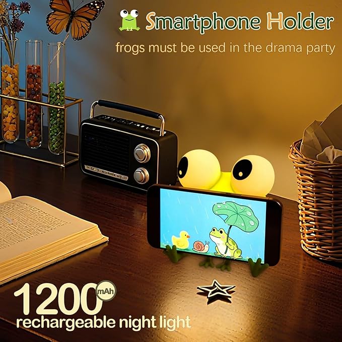 YR YRHH-PET Frog Night Light, Kids Squishy Cute Lamp, Big Eyes Frog Gifts, Rechargeable Dimmable Bedside Nightlight, Silicone LED Funny Light Up Animal for Boy Girls Baby Nursery College Dorm Decor