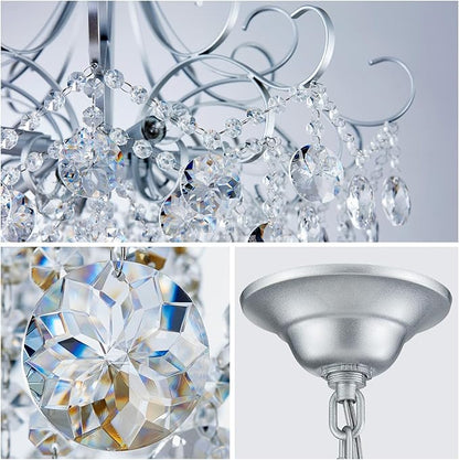 ANJIADENGSHI Crystal Chandelier K9 Crystal Lighting Chandelier for Living Room 10 E12 Bulbs High 27.6 in x Diameter 22.8 in, Silvery