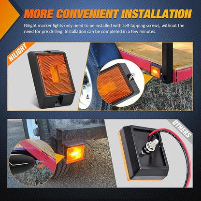 Nilight Side Marker Light 4PCS Square 3LED Amber Front Rear Indicator Clearance Lights Reflective Lens Surface Mounted Waterproof for 12V Truck Trailer Boat RV