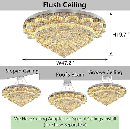 HAIXIANG Modern Chandelier Living Room Light Large Luxury Chandeliers for High Ceiling Foyer Entryway Lights Dimmable 110W LEDs Crystal Silver Lighting Fixtures